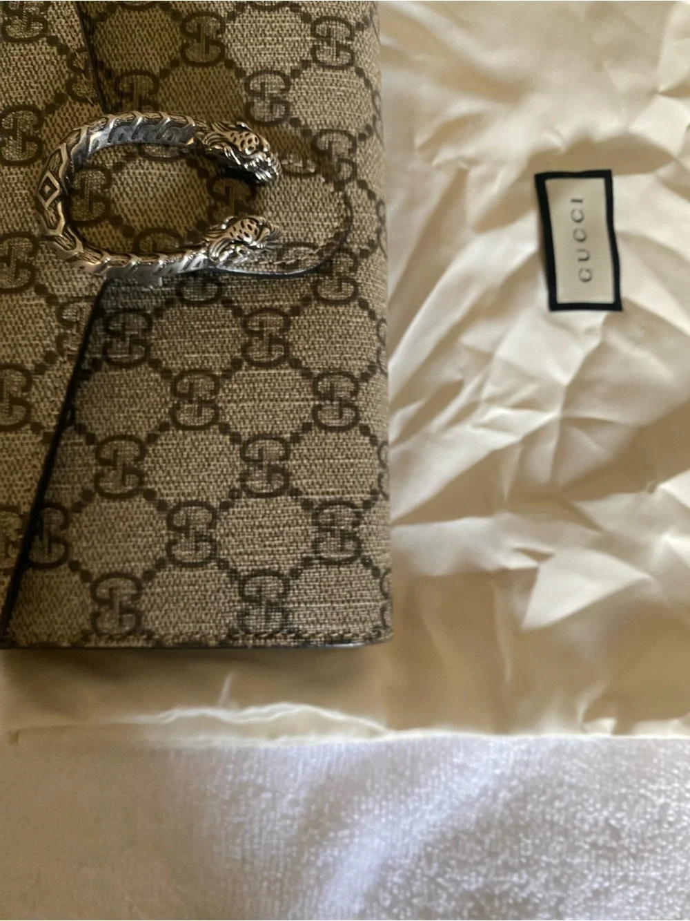 Gucci Beige Brown GG Supreme Canvas Wallet with Silver-Tone Tiger Head - Picture 3 of 11